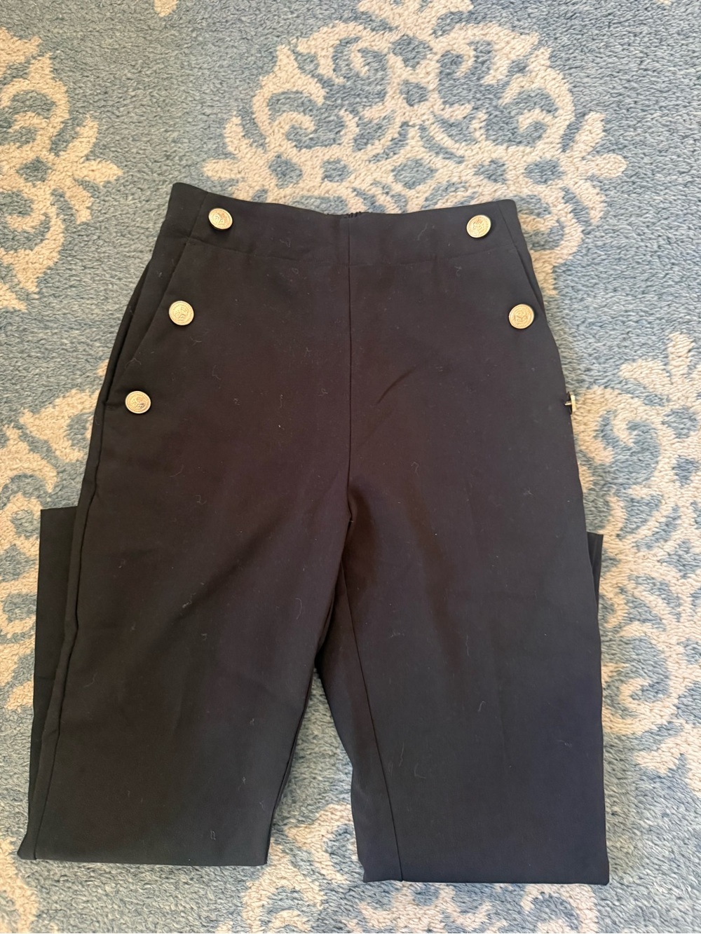 High-Waist Black Sailor pants with Gold Buttons